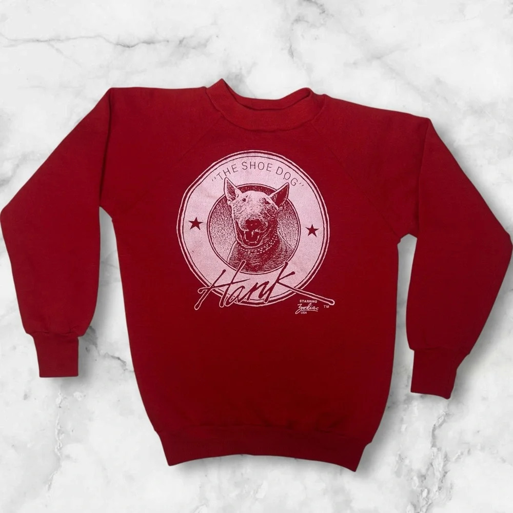 Vintage 80s Bull Terrier Dog Graphic Sweatshirt Red Kids XS S Zodiac USA